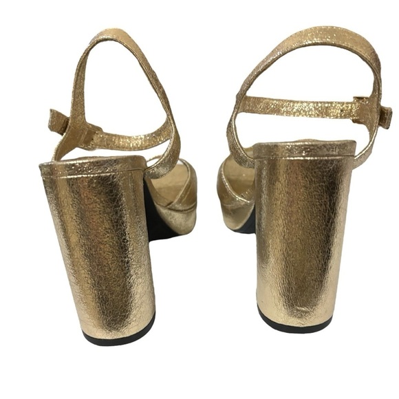 Zara Gold Shimmer Metallic Platform Open Toe Ankle Strap Heel Sandals Size 6.5 - Picture 8 of 10